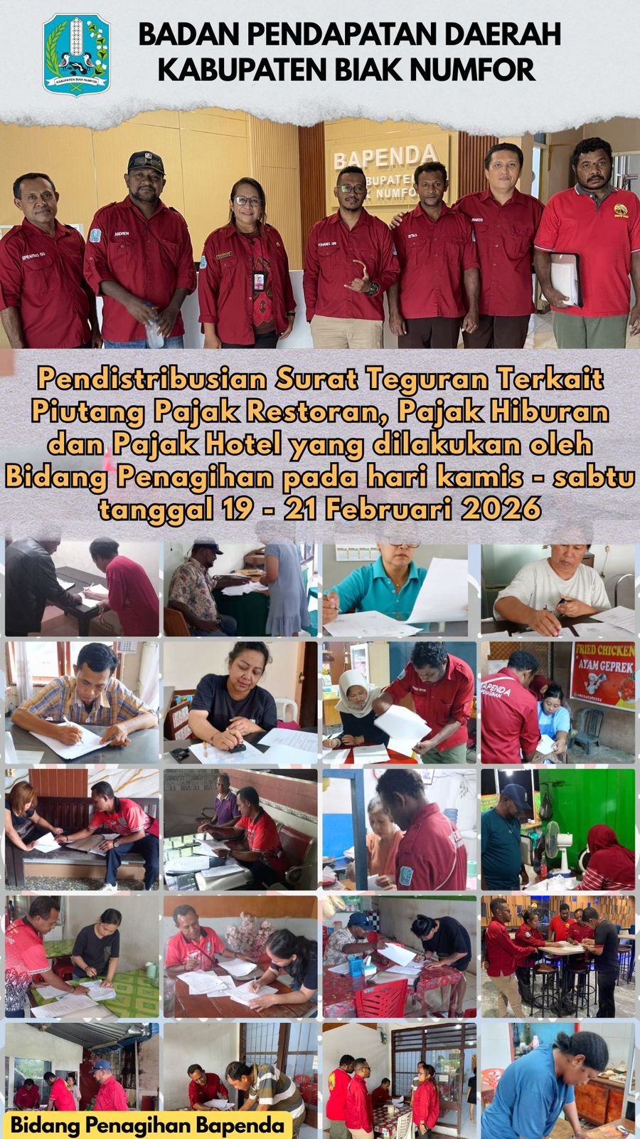 Turun Lapangan Bidang Penagihan, Pendistribusian Tunggakan Pajak daerah